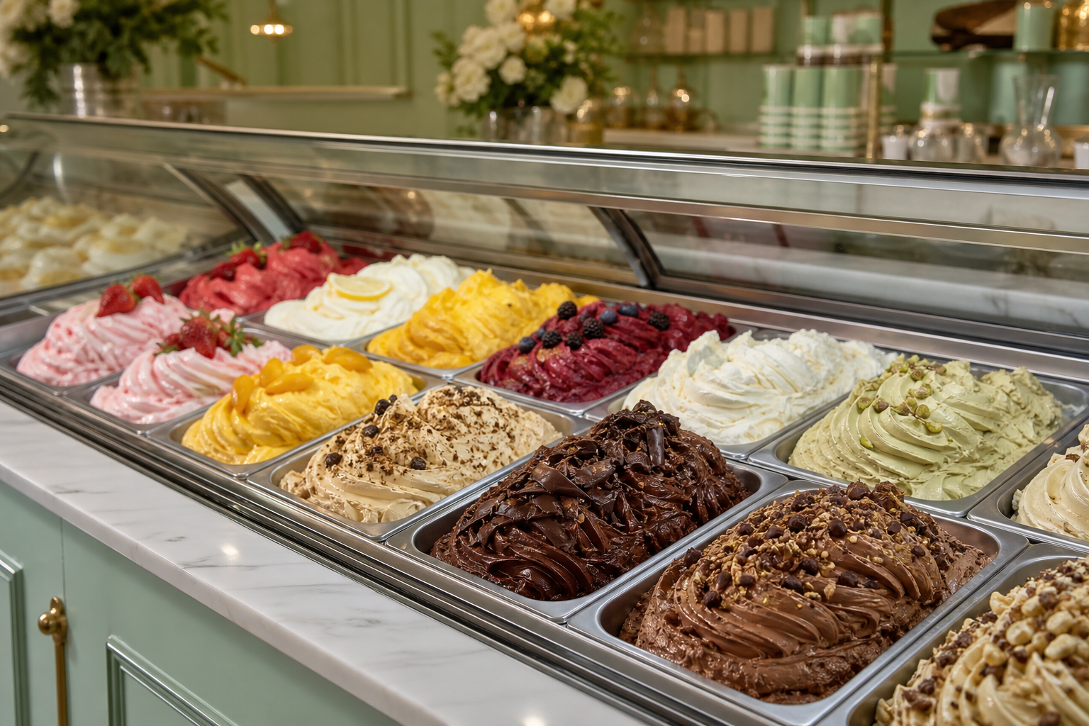Fresh artisan gelato counter
